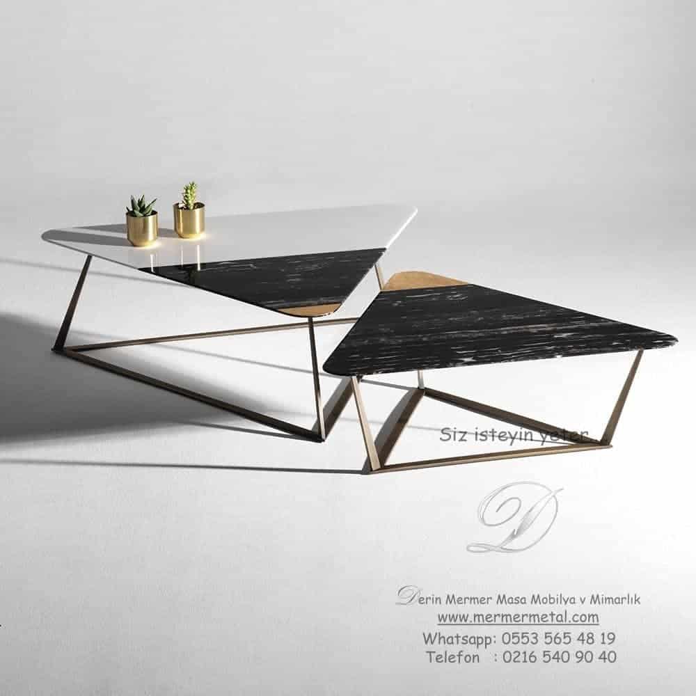 Siyah Mermer Metal Orta Sehpa