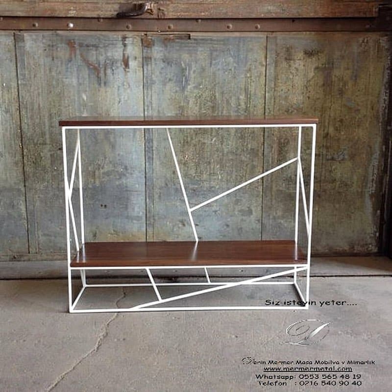 Hol için Özel Boyalı Metal Mermer Ahşap Raflı Dresuar