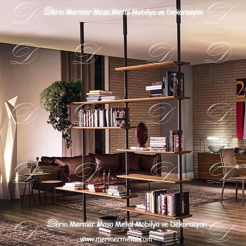 Siyah Metal Ahşap Raflı Kitaplık