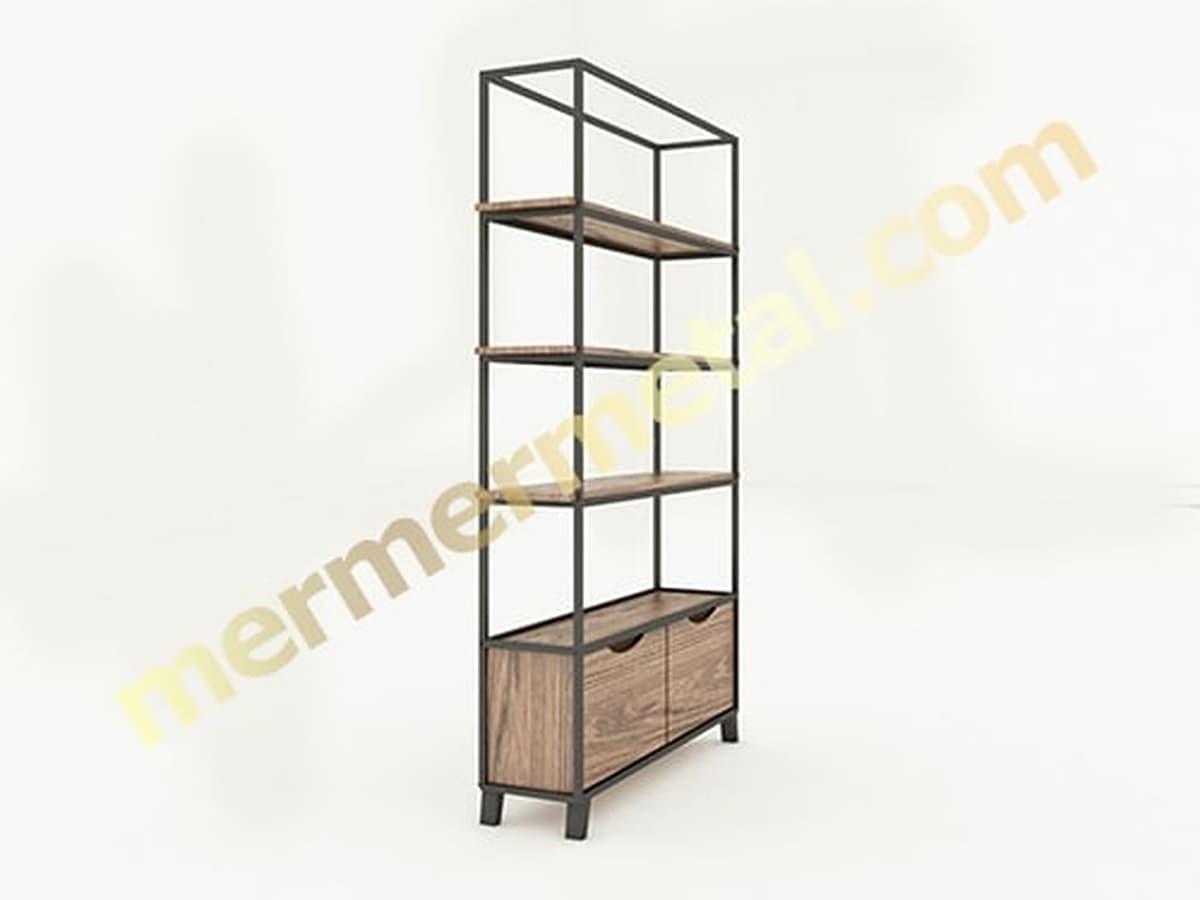 Ahşap Çekmeceli Metal Kitaplık ve Raf