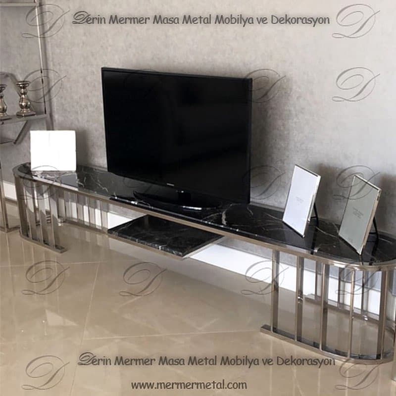 Üstü Siyah Mermer Paslanmaz TV Ünitesi