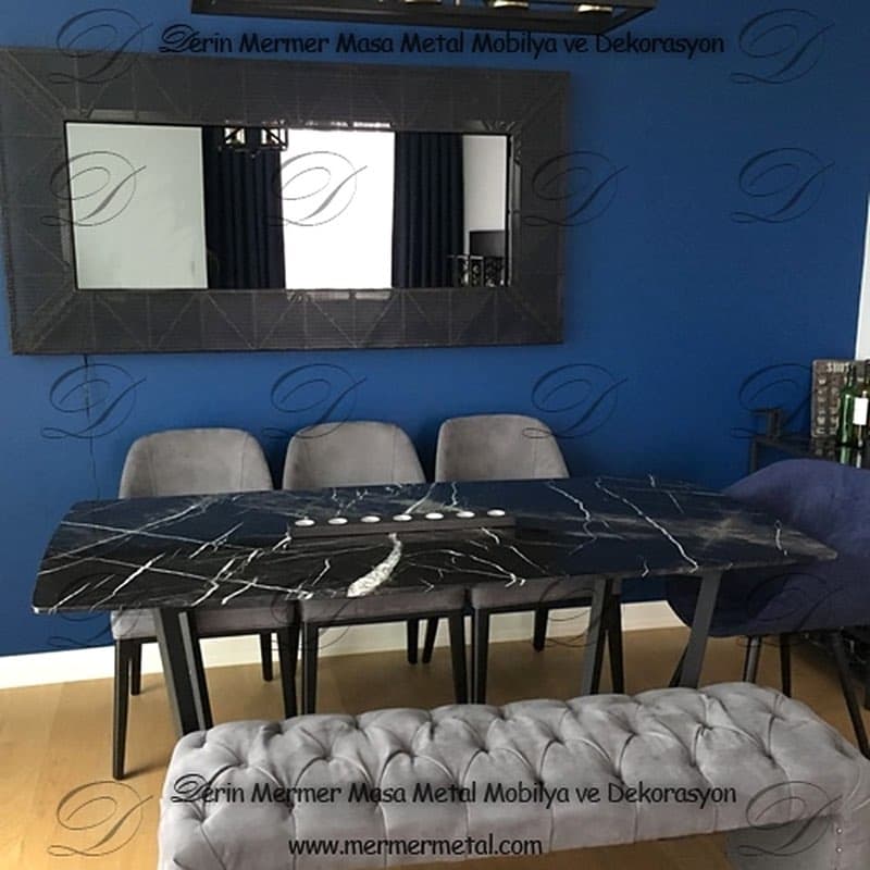 Siyah Mermer Yemek Masası