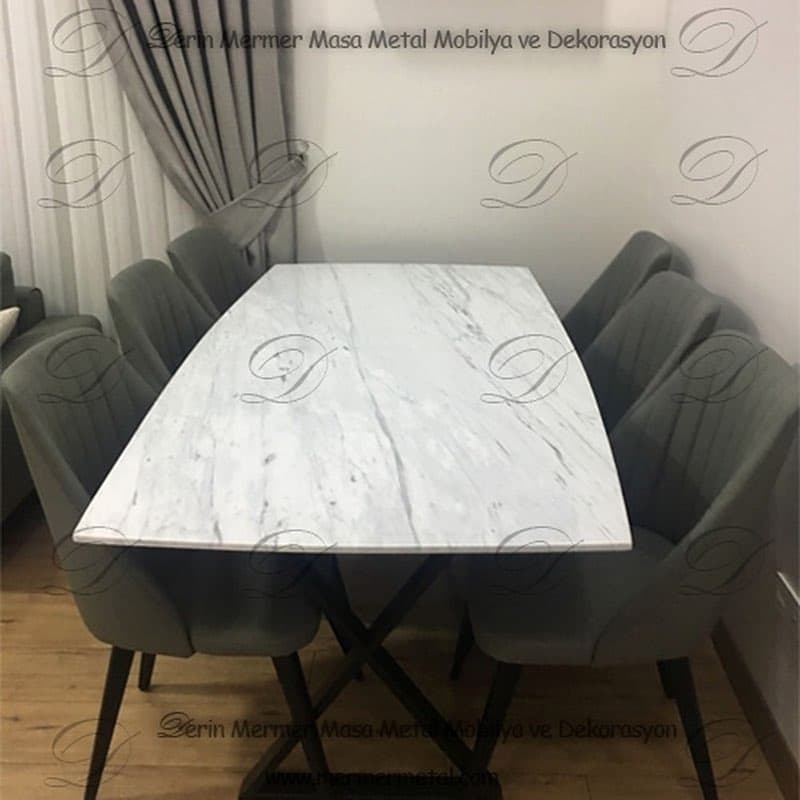 Beyaz Mermer Yemek Masası