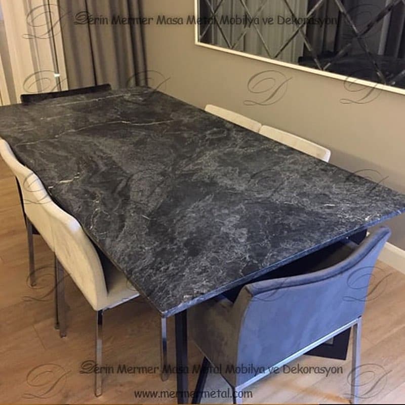 Siyah Mermer Yemek Masası