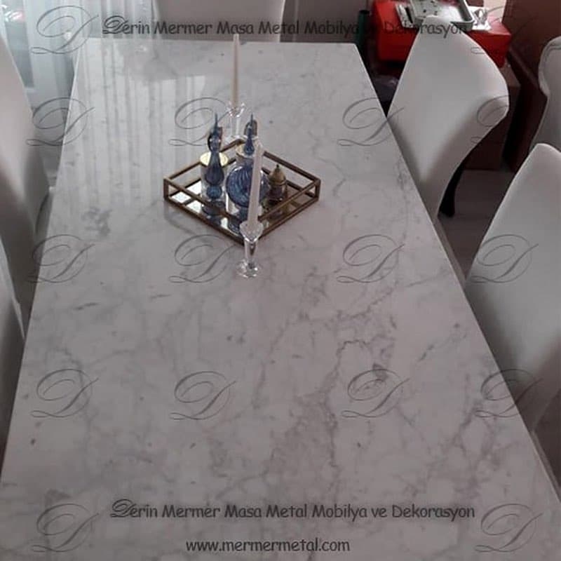 Beyaz Mermer Yemek Masası
