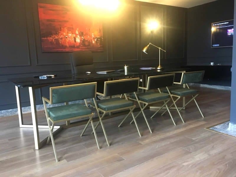 Gold Ayak Siyah Alexander Mermer Tablalı Yemek Masası