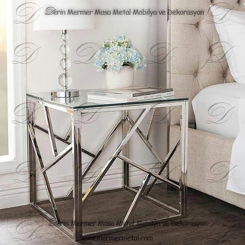 Beyaz Mermer Yan Sehpa