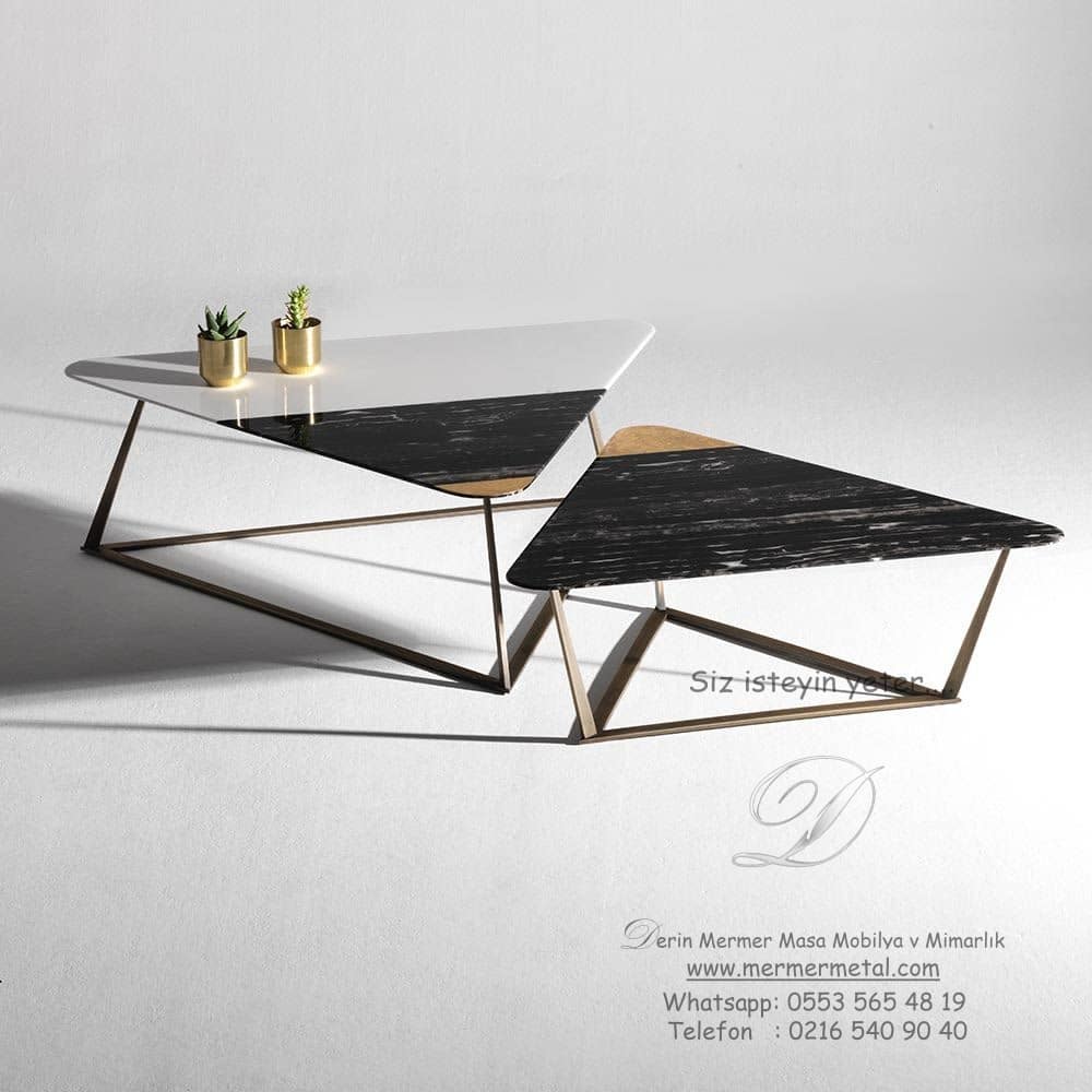 Siyah Mermer Metal Orta Sehpa