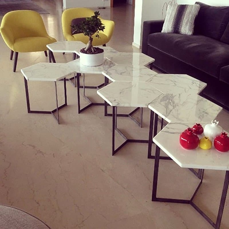 Petek Dekor Mermer Orta Sehpa Masa