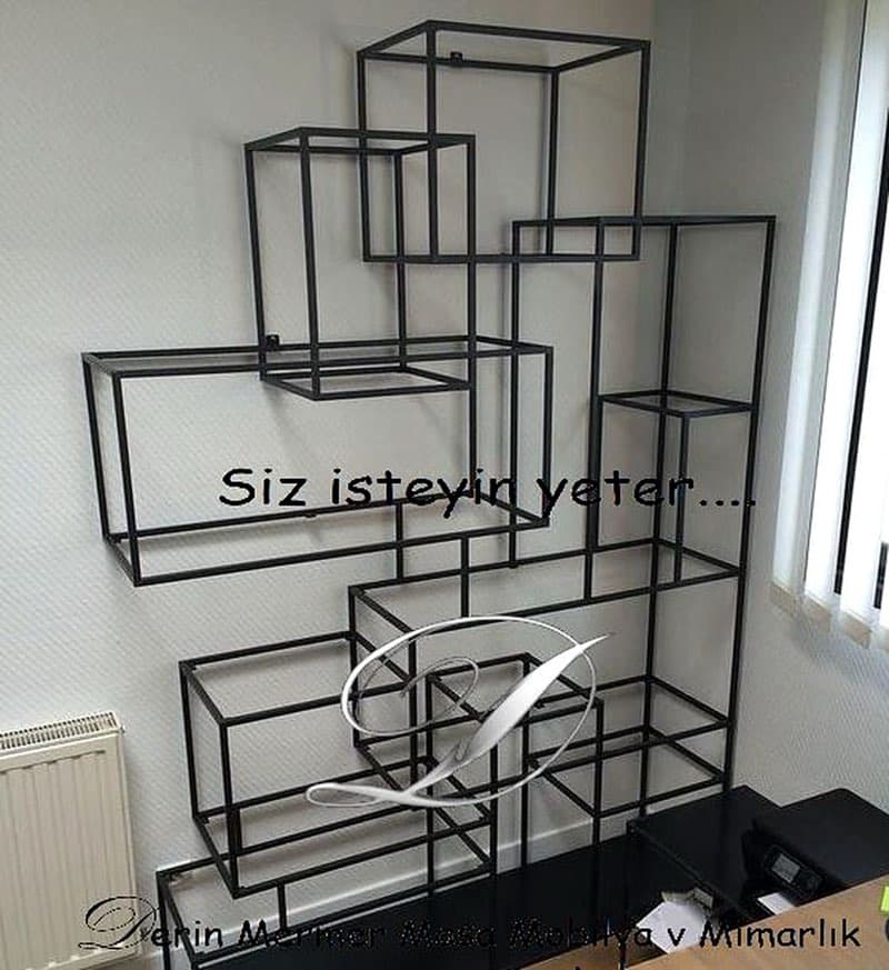Siyah Ayaklı Metal Kitaplık ve Raf Sistemi