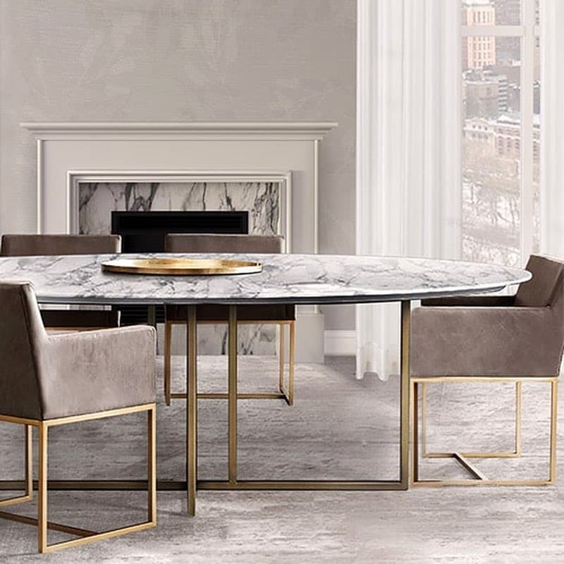 Metal Ayaklı Yuvarlak Mermer Masa