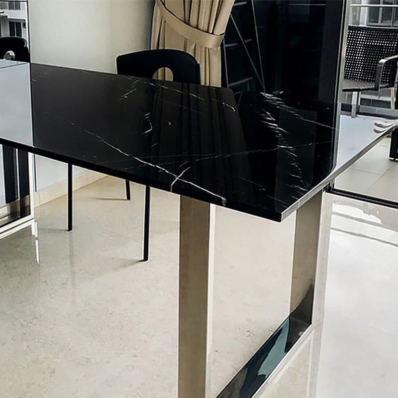 6 Kişilik Metal Ayaklı Mermer Masa