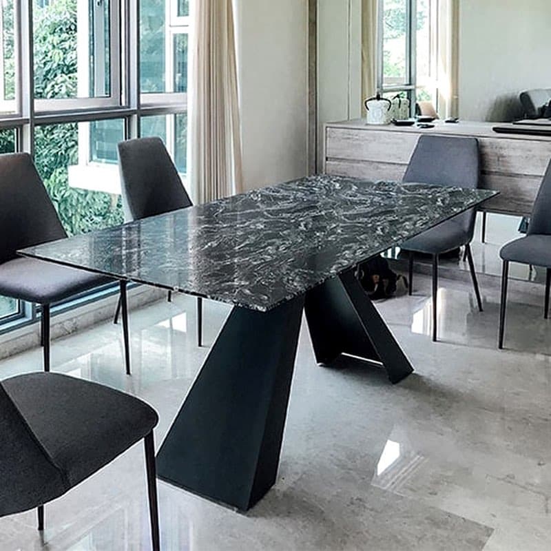 6 Kişilik Modern Siyah Mermer Masa