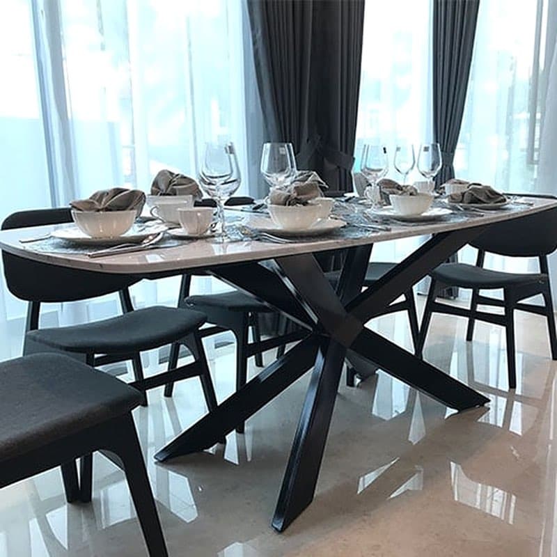 8 Kişilik Dikdörtgen Mermer Masa