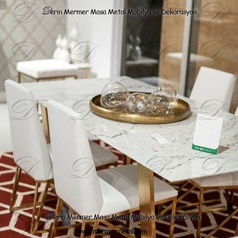 6 Kişilik Mermer Yemek Masası