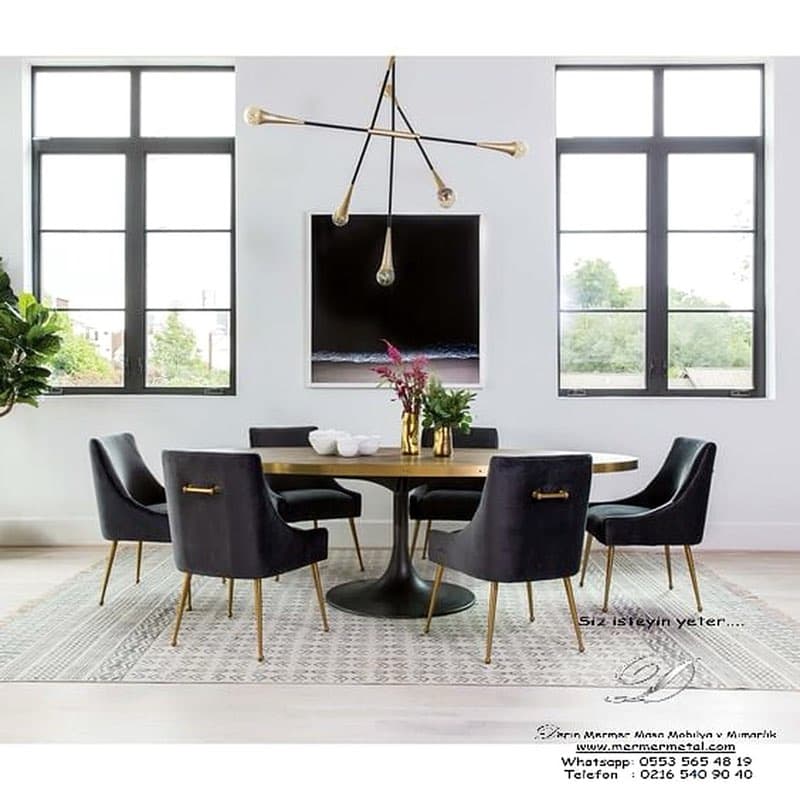 Siyah Metal Ayaklı Masif Ahşap Yemek Masası ve Özel Tasarım Sandalye