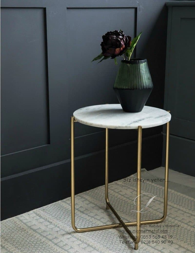 Gold Ayaklı Mermer Sehpa