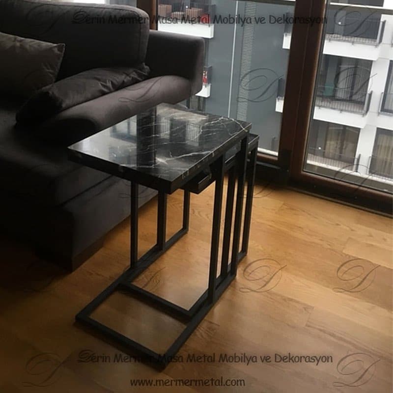 Siyah Mermer Zigon Sehpa