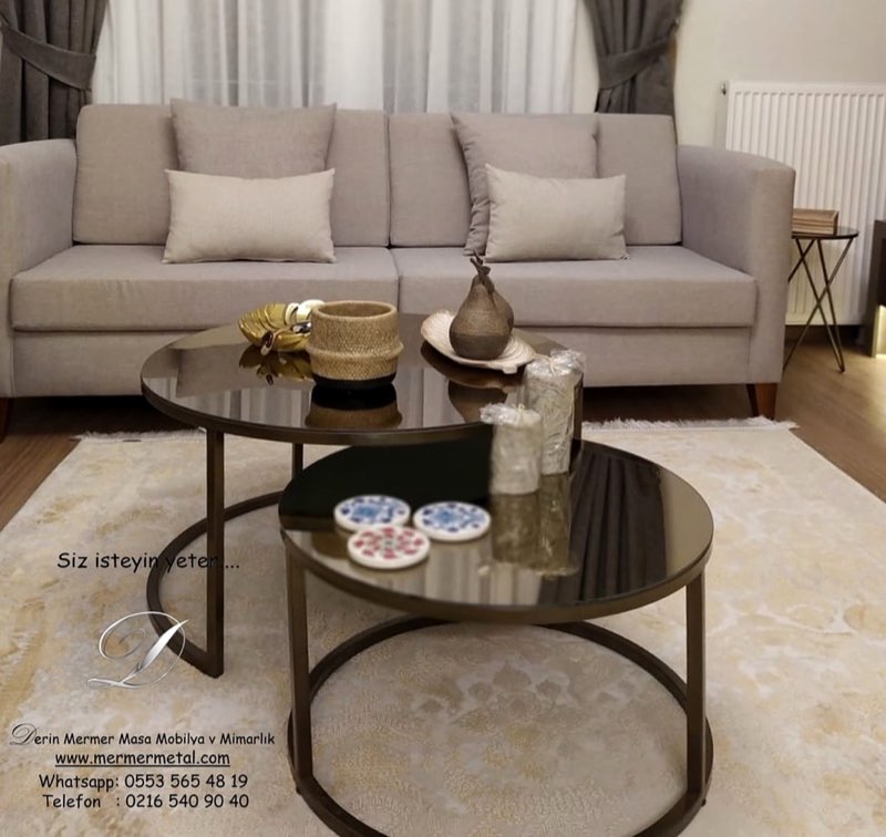 Metal Ayaklı Üstü Bronz Ayna Orta Sehpa