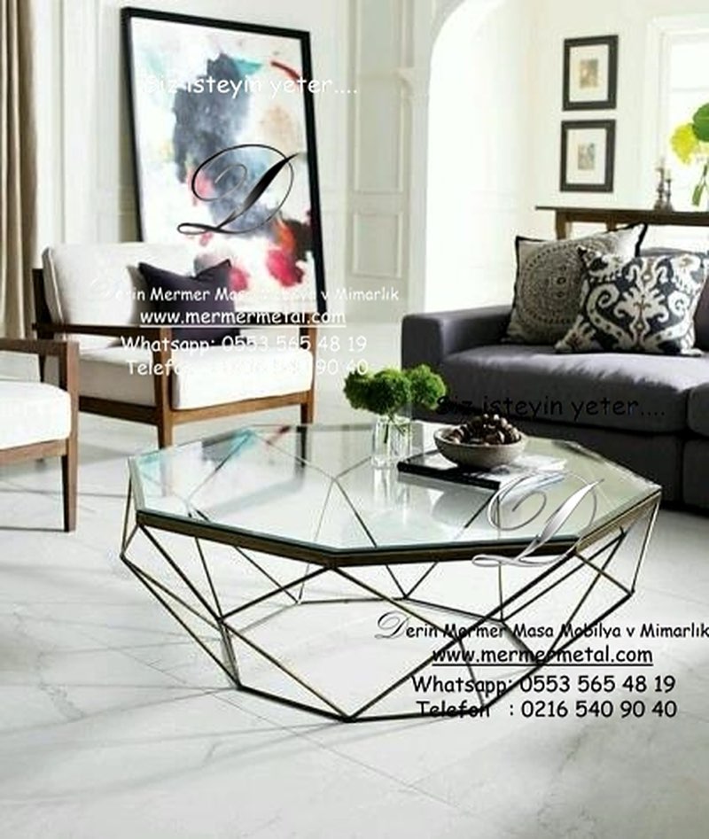 Cam veya Ayna Sekizgen Orta Sehpa