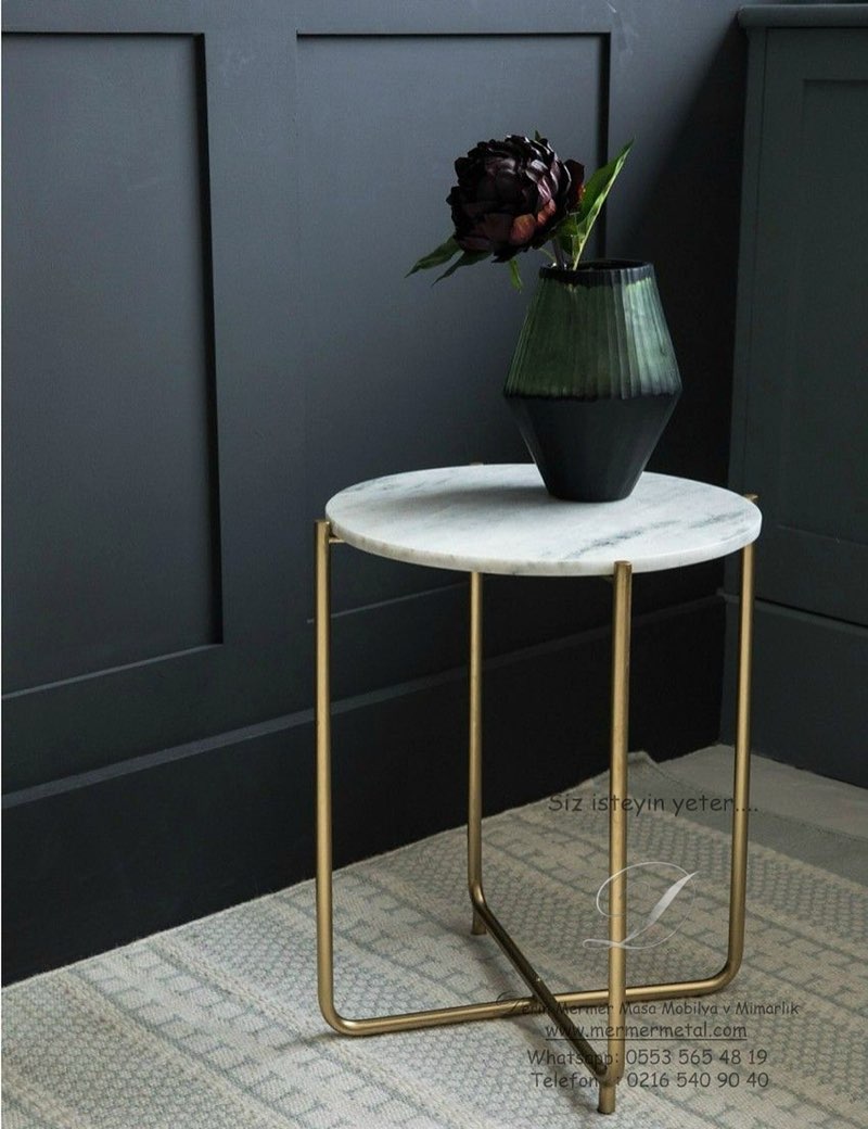 Gold Ayaklı Mermer Sehpa